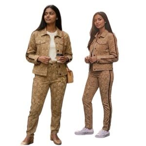 Skinnygirl Animal Print Pant Suit Women M Brown Snake Print Jacket Pants Set